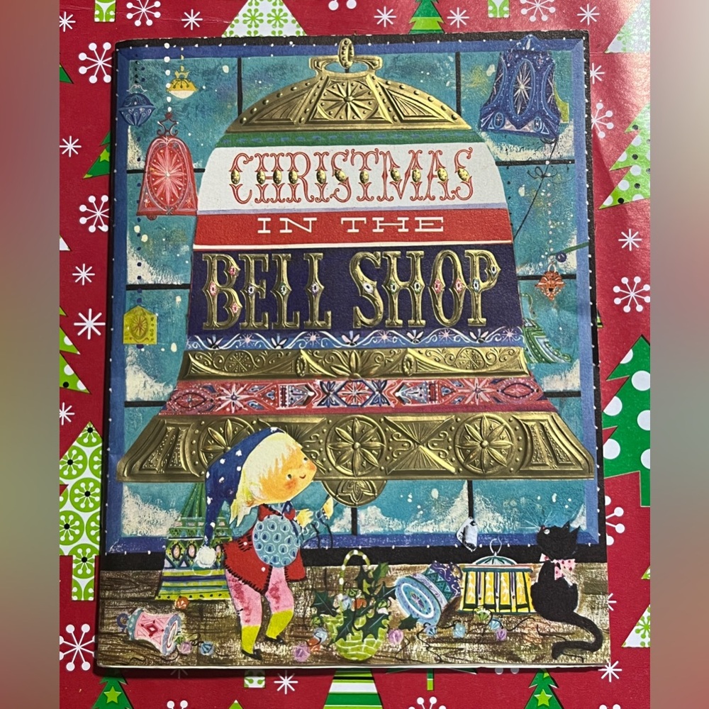 Vintage Christmas In The Bell Shop Booklet Card. Ambassador Cards Made in USA.